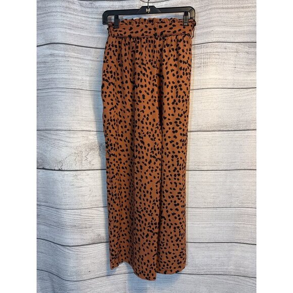 Brown Leopard Print Wide Leg Flowy Pants Size L - Picture 2 of 3